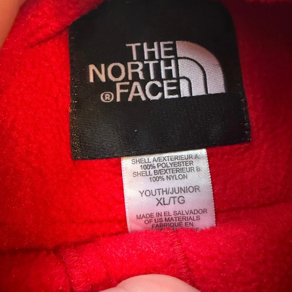 The North Face Denali Fleece Jacket Youth XL Red Black Full Zip Colorblock